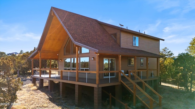 3457 Carefree Rd, Heber, AZ 85928 - rear view of house featuring roof with shingles and a wooden deck