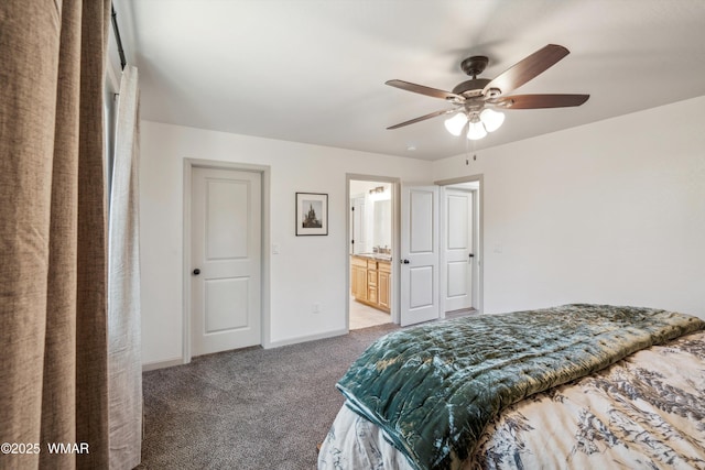 3457 Carefree Rd, Heber, AZ 85928 - bedroom with light colored carpet, a ceiling fan, and ensuite bathroom