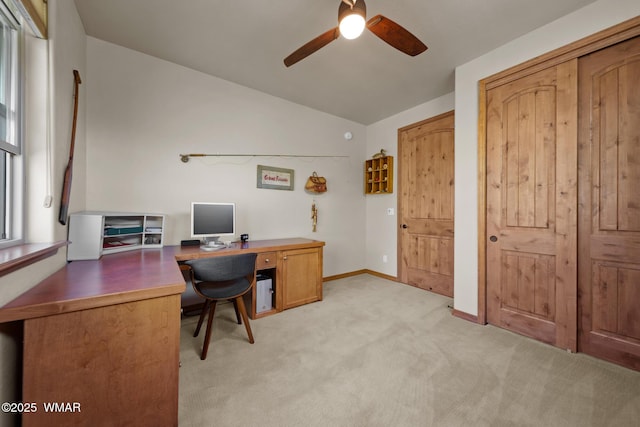4611 Stonecrop Ln, Show Low, AZ 85901 - office with lofted ceiling, a ceiling fan, and light carpet