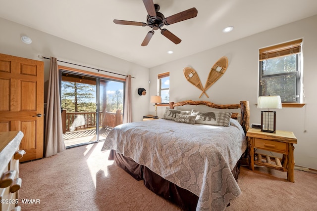 1601 N Stagecoach Cir, Show Low, AZ 85901 - bedroom with light colored carpet, access to exterior, multiple windows, and recessed lighting