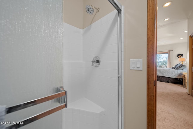 1601 N Stagecoach Cir, Show Low, AZ 85901 - bathroom with a shower stall, ensuite bathroom, and recessed lighting