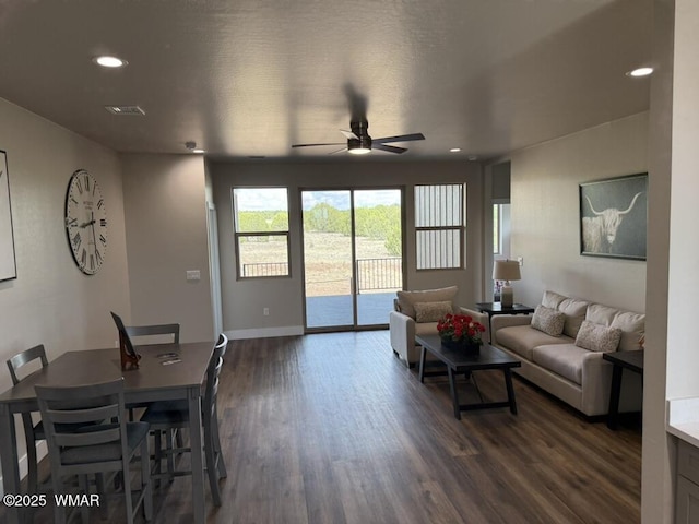 881 S Ridgeway Pl, Show Low, AZ 85901 - living room featuring a ceiling fan, dark wood finished floors, and recessed lighting
