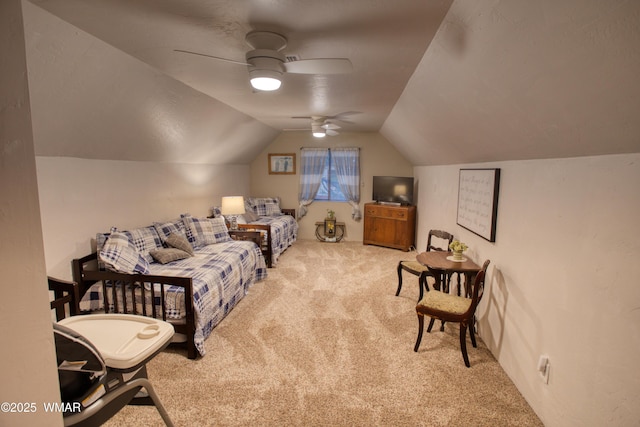 4211 Pinetree Ln, Pinetop, AZ 85935 - carpeted bedroom featuring lofted ceiling and a ceiling fan