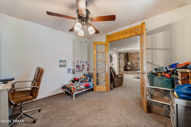 389 E 3rd St, Eagar, AZ 85925 - office space featuring carpet floors, ceiling fan, and french doors