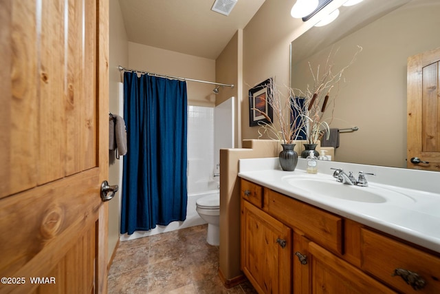 420 N Retreat Way, Show Low, AZ 85901 - bathroom with vanity, toilet, shower / tub combo, and stone finish floors