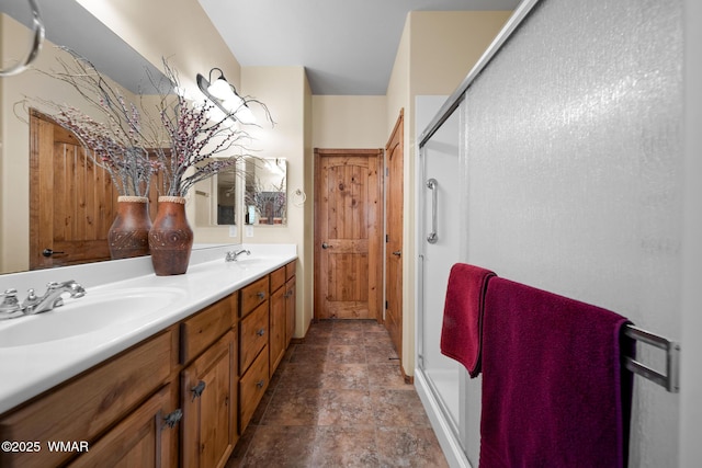 420 N Retreat Way, Show Low, AZ 85901 - bathroom featuring double vanity, stone finish flooring, and a shower