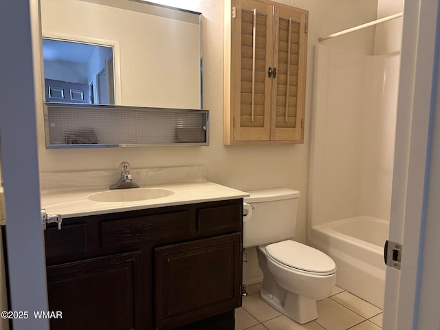 full bath with toilet, tile patterned flooring, shower / bathing tub combination, and vanity