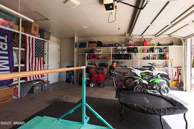 garage with a garage door opener