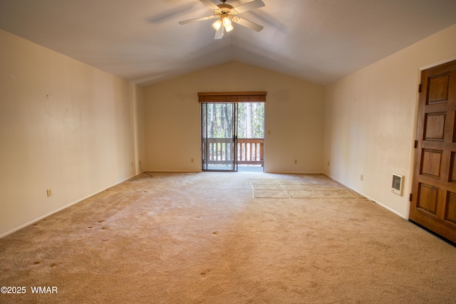 2761 Blue Lupine Ln, Pinetop, AZ 85935 - empty room with lofted ceiling, a ceiling fan, and light carpet