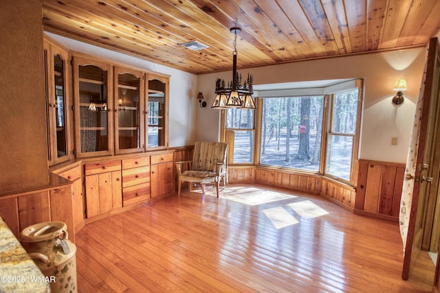 2761 Blue Lupine Ln, Pinetop, AZ 85935 - dining area featuring light wood-style flooring, visible vents, wooden ceiling, and wainscoting