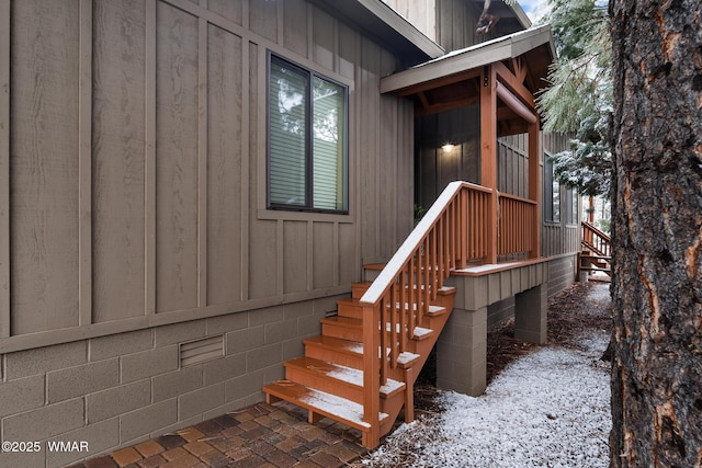 entrance to property with board and batten siding