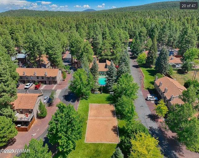 bird's eye view with a view of trees