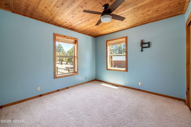 1464 Low Mountain Trl, Heber, AZ 85928 - carpeted spare room featuring wooden ceiling, plenty of natural light, ceiling fan, and baseboards