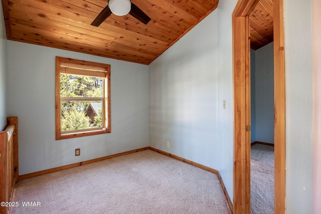 1464 Low Mountain Trl, Heber, AZ 85928 - spare room with wood ceiling, carpet flooring, ceiling fan, vaulted ceiling, and baseboards