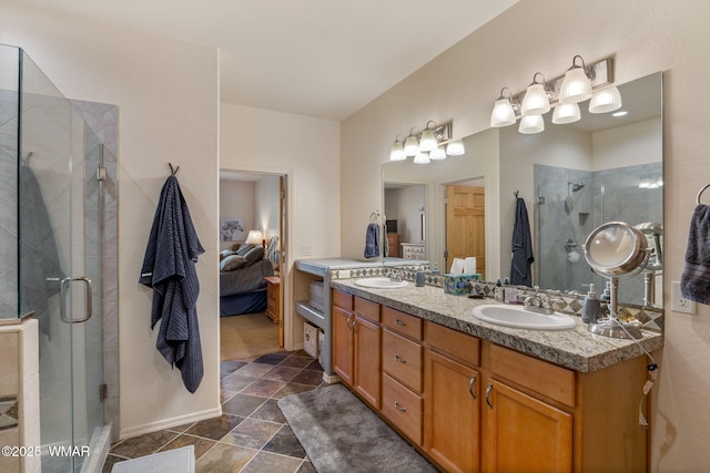 4186 Stone Pine Dr, Pinetop, AZ 85935 - full bathroom featuring ensuite bathroom, a shower stall, double vanity, and baseboards