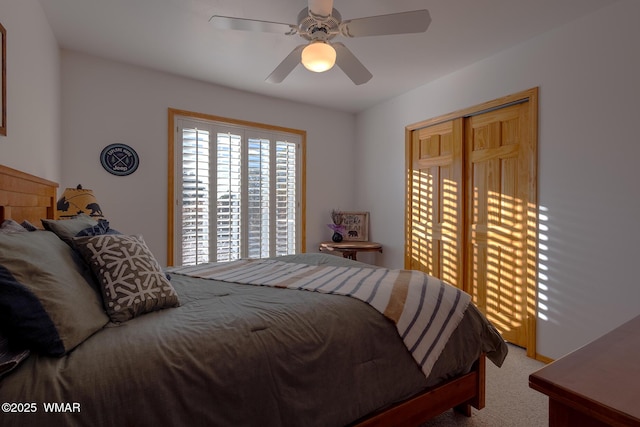 bedroom featuring carpet floors and ceiling fan