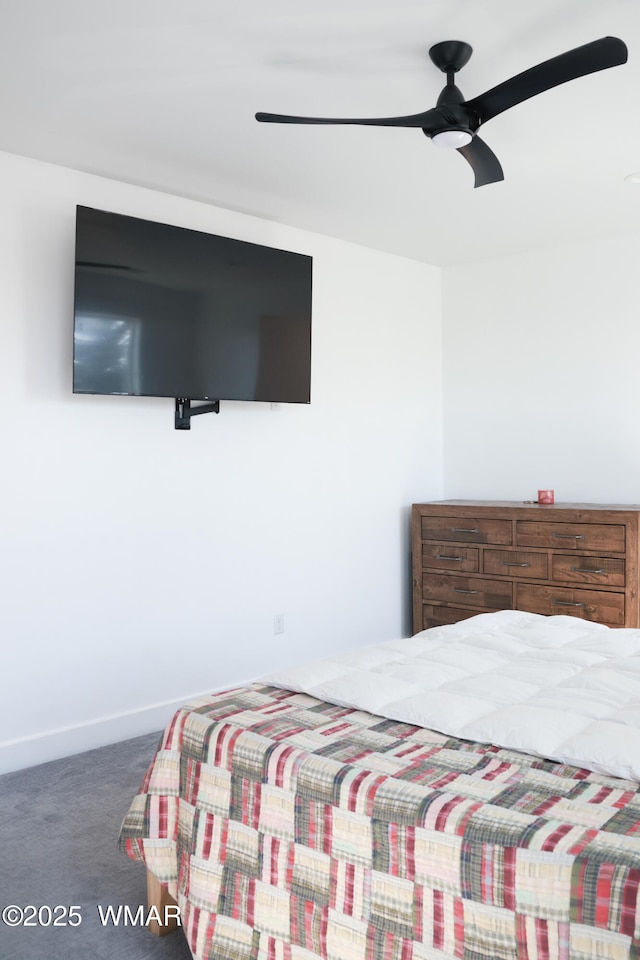 bedroom with carpet, baseboards, and ceiling fan