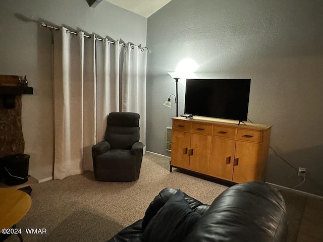 living area with light colored carpet