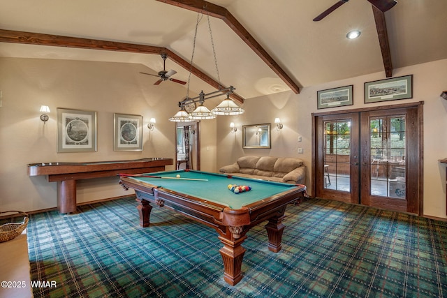 2353 Florian Meadow Trl, Overgaard, AZ 85933 - rec room with ceiling fan, french doors, pool table, and carpet flooring