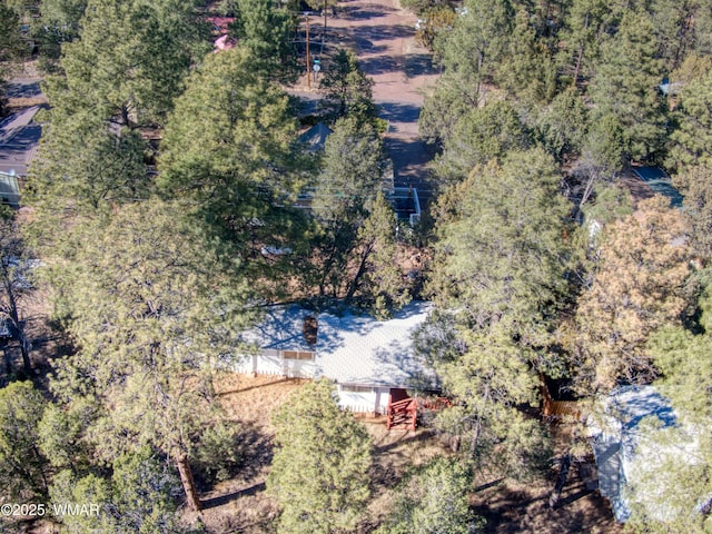 birds eye view of property with a forest view
