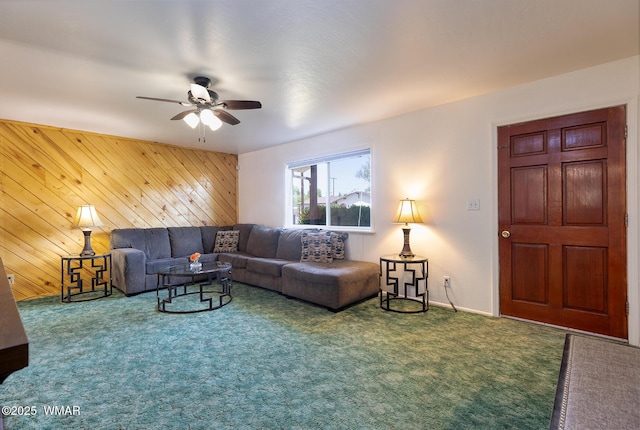 839 S 3rd St, Snowflake, AZ 85937 - living room with ceiling fan, carpet, and wooden walls