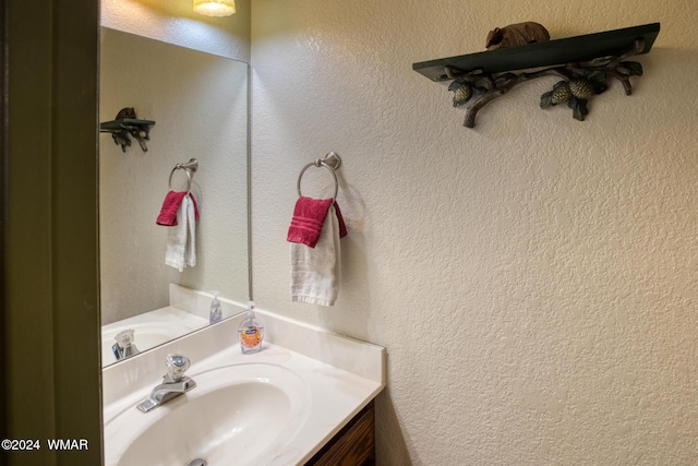 bathroom featuring a textured wall and vanity