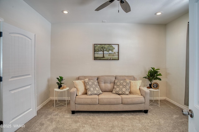 545 S 7th St, Snowflake, AZ 85937 - living area featuring light colored carpet, a ceiling fan, and recessed lighting