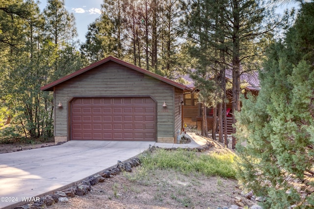 view of detached garage