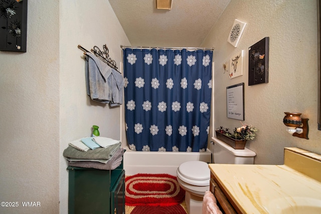 1051 Dusty Ln, Show Low, AZ 85901 - full bathroom with toilet, vanity, a textured ceiling, shower / bath combination with curtain, and a textured wall