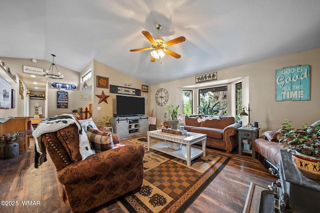 6711 Bandido Way, Show Low, AZ 85901 - living room with lofted ceiling, wood finished floors, and ceiling fan