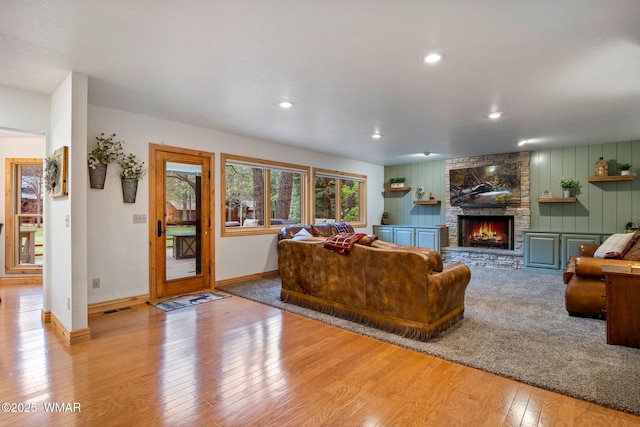 3530 Soaring Eagle Way, Pinetop, AZ 85935 - living area with wood finished floors, recessed lighting, a fireplace, and baseboards