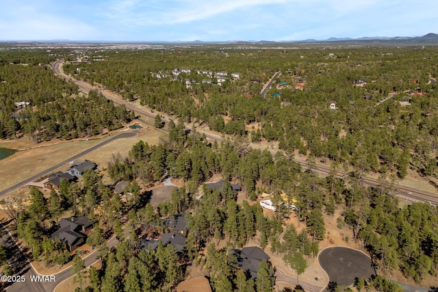 aerial view of property's location featuring a forest