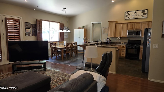 1050 E Jefferson St, Snowflake, AZ 85937 - living area featuring dark wood finished floors and high vaulted ceiling