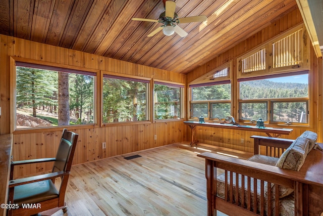 38684 State Route 373, Greer, AZ 85927 - sunroom / solarium with a wooden deck, wooden walls, wood finished floors, wood ceiling, and lofted ceiling