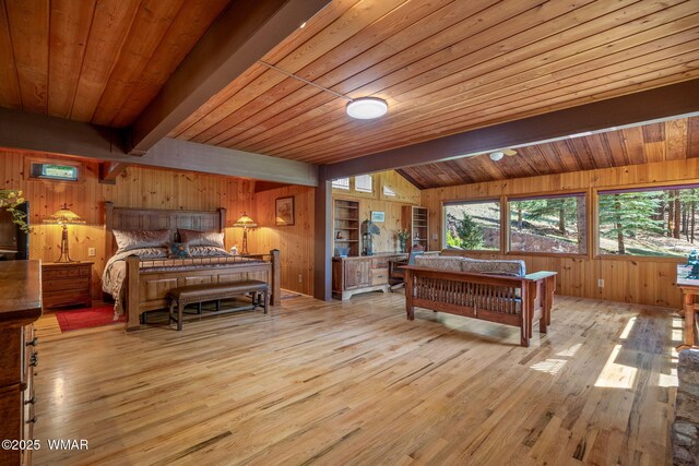 38684 State Route 373, Greer, AZ 85927 - bedroom featuring wooden walls, wood finished floors, and wooden ceiling
