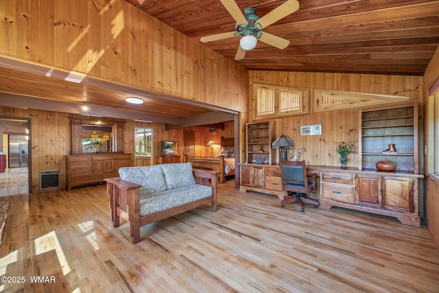 38684 State Route 373, Greer, AZ 85927 - office space with wooden walls, wood finished floors, a ceiling fan, wooden ceiling, and heating unit