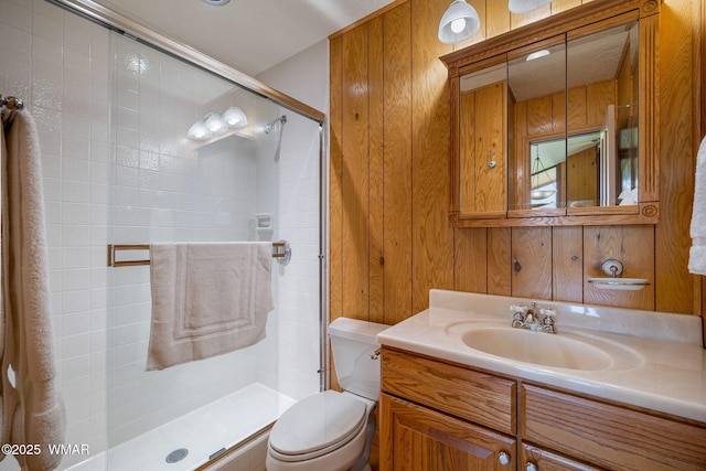 38684 State Route 373, Greer, AZ 85927 - full bath with a stall shower, vanity, and wooden walls