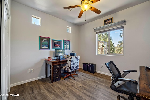 721 S Reynolds Ln, Show Low, AZ 85901 - home office with healthy amount of natural light, wood finished floors, and ceiling fan