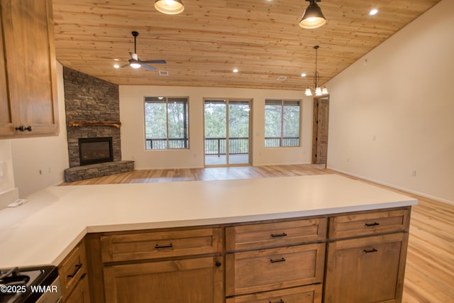 3360 W Mariposa Ln, Show Low, AZ 85901 - kitchen featuring open floor plan, lofted ceiling, a peninsula, wood ceiling, and healthy amount of natural light