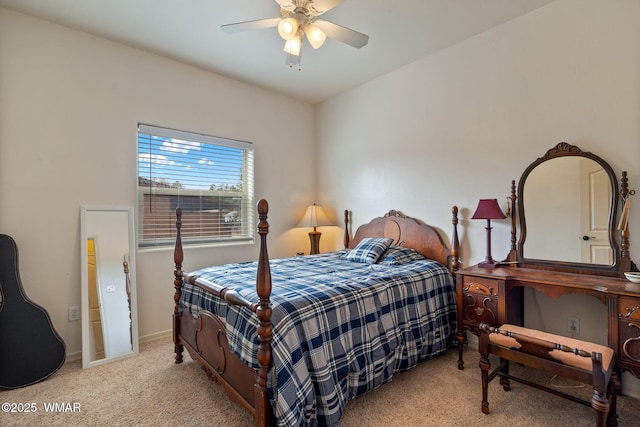 bedroom with baseboards, carpet, and ceiling fan