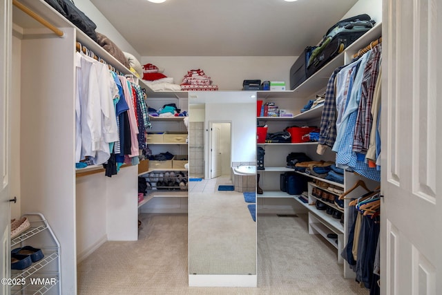 walk in closet featuring carpet floors