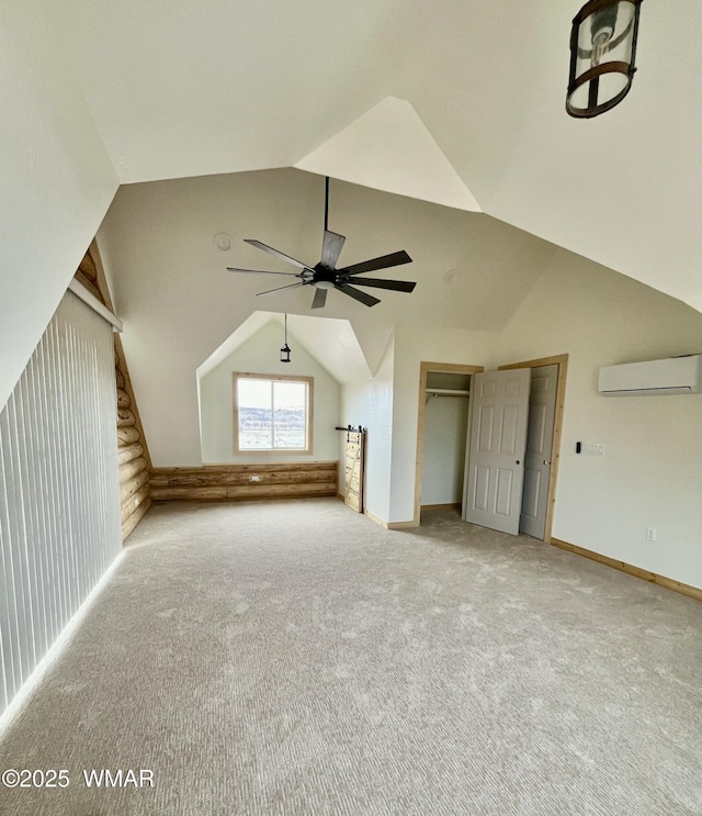 446 Becker Lake Rd, Springerville, AZ 85938 - bonus room with carpet floors, lofted ceiling, baseboards, ceiling fan, and an AC wall unit