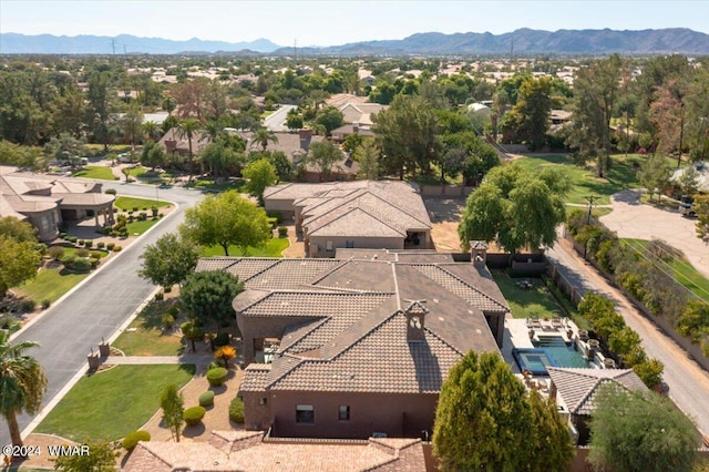 birds eye view of property featuring a residential view and a mountain view