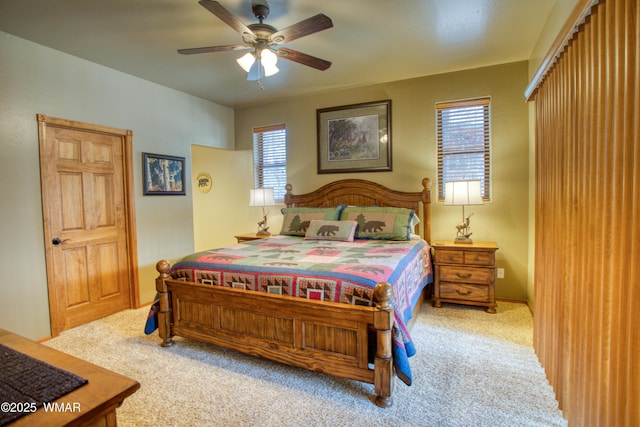 bedroom featuring carpet flooring and ceiling fan