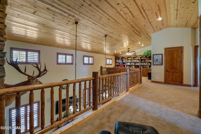 2320 Chandelle Ln, Overgaard, AZ 85933 - hall featuring wooden ceiling, carpet, and vaulted ceiling