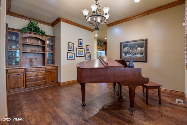 2320 Chandelle Ln, Overgaard, AZ 85933 - office with dark wood finished floors, a chandelier, crown molding, and recessed lighting