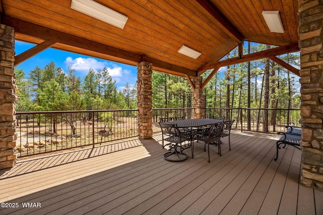 2320 Chandelle Ln, Overgaard, AZ 85933 - wooden terrace with outdoor dining space and view of scattered trees