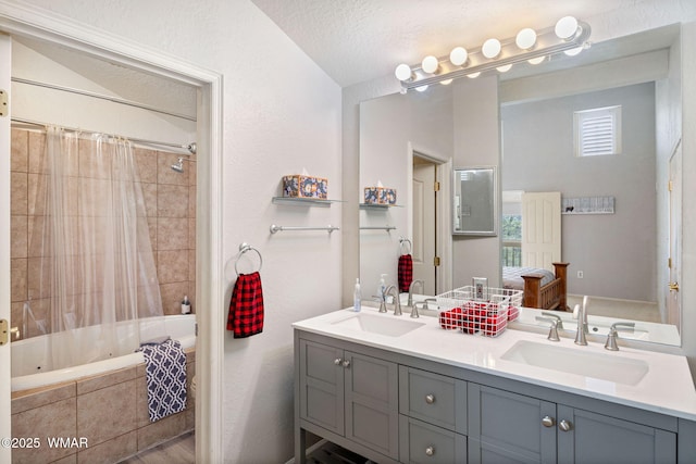 3060 Beaufeaux Ridge Rd, Overgaard, AZ 85933 - bathroom featuring double vanity, tiled shower / bath, and wood finished floors