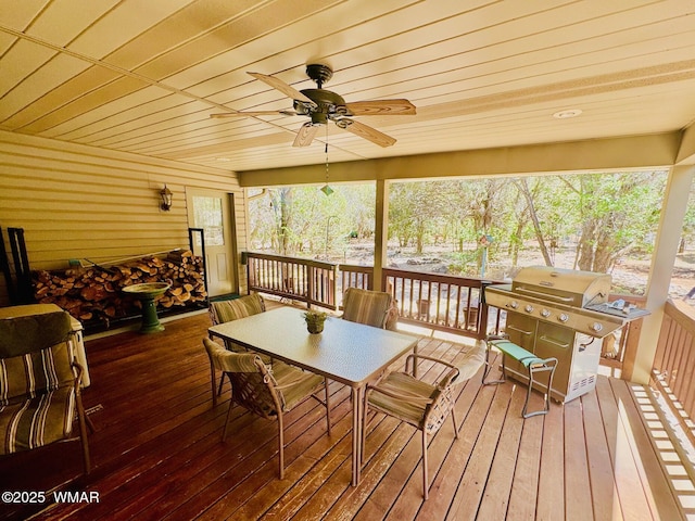6843 Lucky Ln, Show Low, AZ 85901 - deck with grilling area, ceiling fan, and outdoor dining space