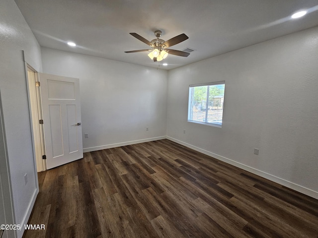 759 S 5th St W, Snowflake, AZ 85937 - spare room with dark wood-type flooring, recessed lighting, ceiling fan, and baseboards